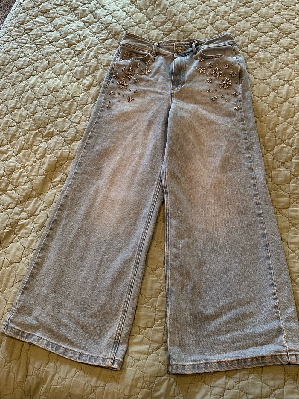 ANTONIO MELANI Light Blue Wide-Leg Jeans with Beaded Front Detail